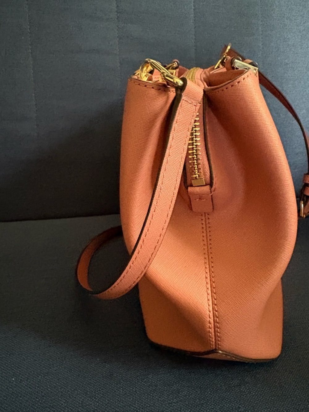 Michael Kors Orange Saffiano Satchel with Gold MK Logo - Picture 2 of 6